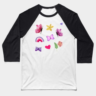 Watercolor cute flowers happy positivie stickers set Baseball T-Shirt